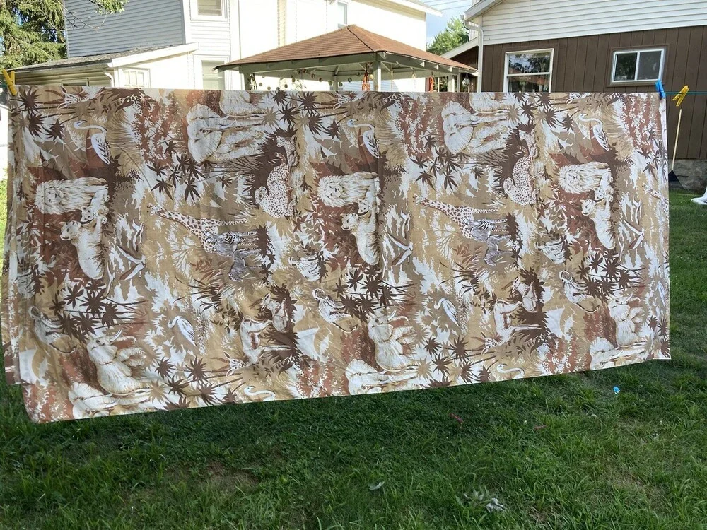 VTG Full Double Flat Bed Sheet Lion Zebra Monkey Jungle Safari Lady Pepperell